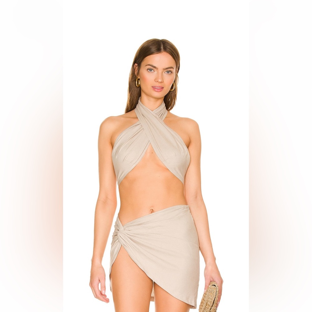 Linen beach skirt and tie top set